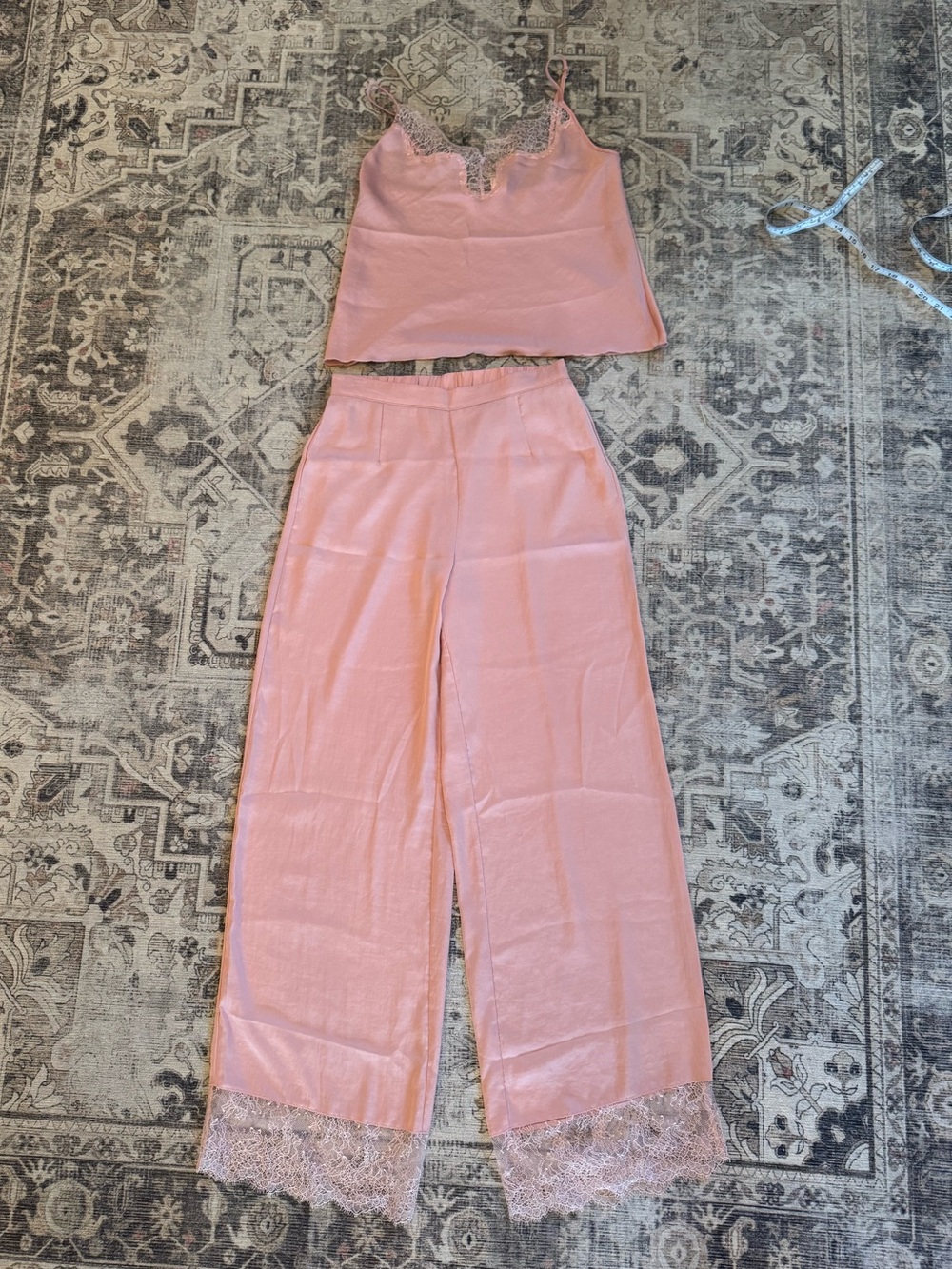 Victoria’s Secret Pink Satin & Lace Wide Leg Pajama Set, Size XS